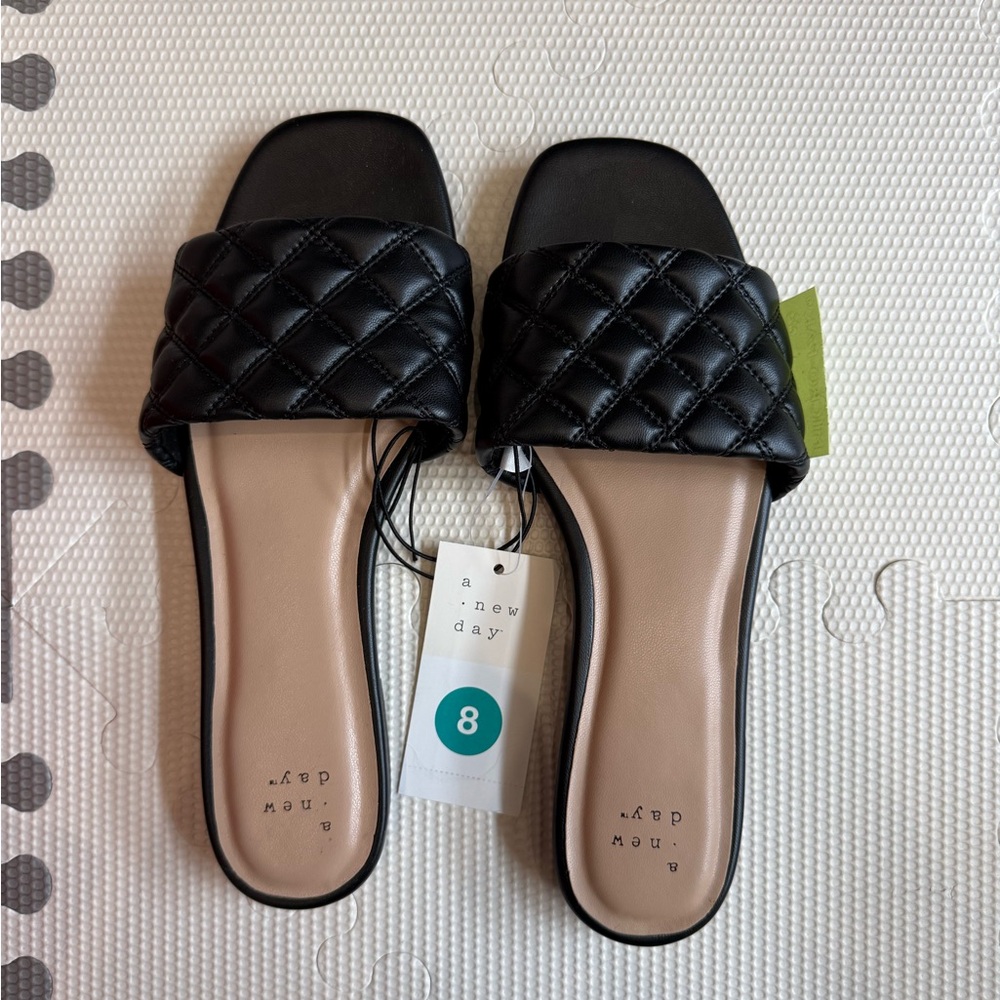 A New Day Black Quilted Slide Sandals